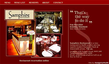 Samphire Restaurant home page